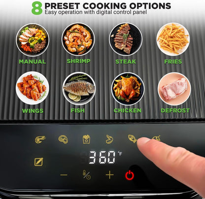 Nutrichef 5.8 Quart Air Fryer - 8-in-1 Cooking Modes | Transparent Fry Bowl for Perfect Results | White