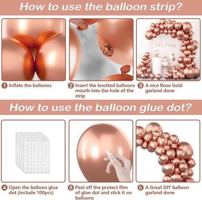 YAOWKY Rose Gold Balloons - 100PCS Metallic Latex Balloon Garland Kit for Weddings & Parties | 18", 12", 10", 5" Sizes