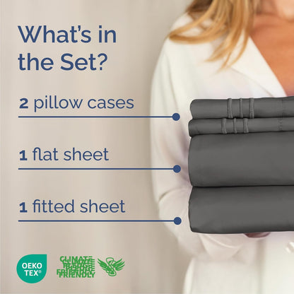 Cal King Size 4-Piece Sheet Set | Skiennix Comfy Breathable Cooling Bedding - Luxury Hotel Quality - Deep Pockets, Soft, Wrinkle-Free - Oeko-Tex Certified - Charcoal