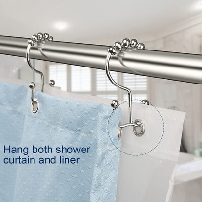 Gidse Shower Curtain Hooks,Sturdy Stainless Steel Double Sided Shower Hooks Rings for Bathroom Shower Curtain Rods Curtains Set of 12 Hooks - Nickel
