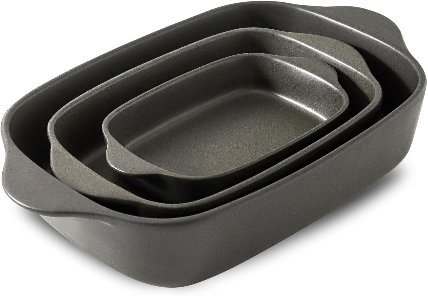 Regine Switzerland Casserole Dish Set - Ceramic Bakeware for Oven | 3 Deep Sizes: 0.63/1.8/4 QT - Matte Black