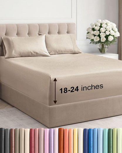Skiennix Extra Deep Twin Sheet Set - 4 Piece Breathable Cooling Bedding - Soft Wrinkle-Free Wheat Color