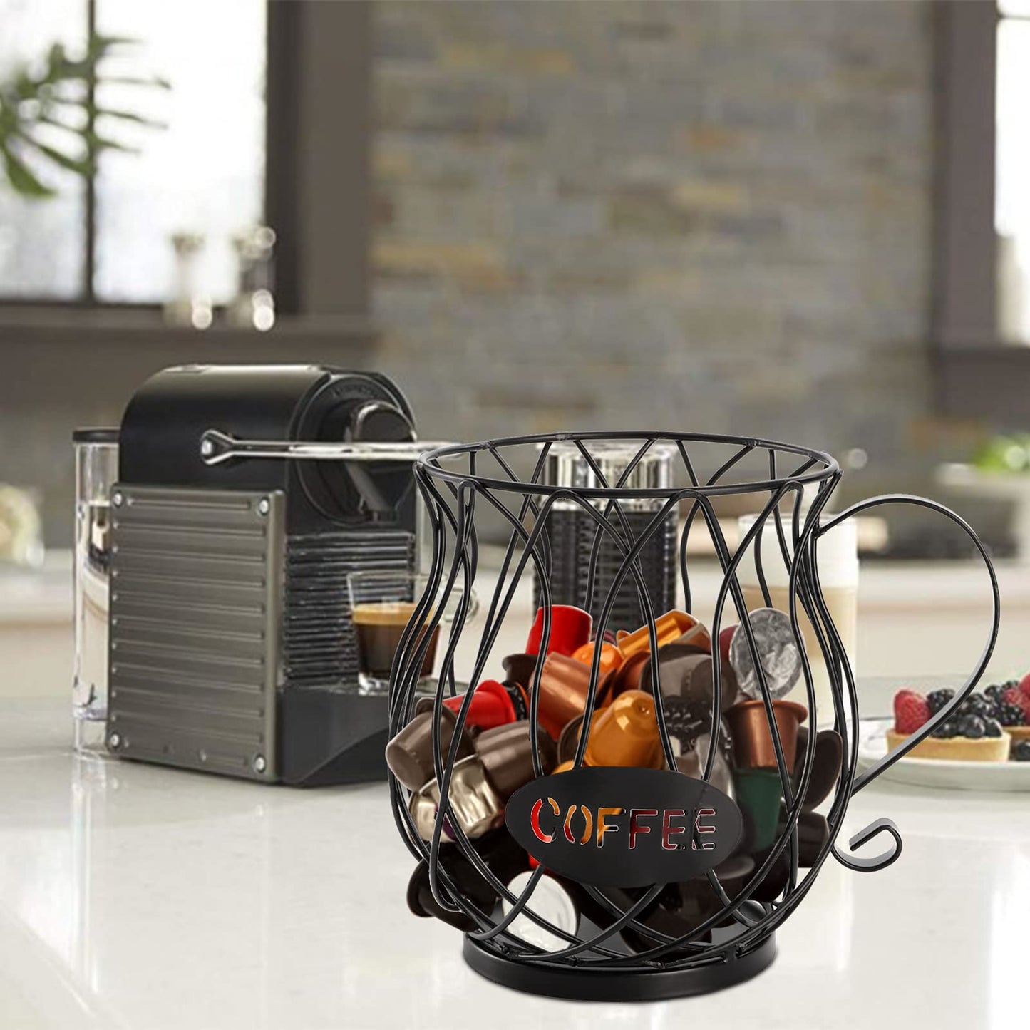 ZEAYEA Coffee Pod Holder, K Cup Holder Coffee Capsule Basket for Counter Coffee Table Bar, Metal Espresso Pod Keeper Storage for Home Cafe Hotel, Black