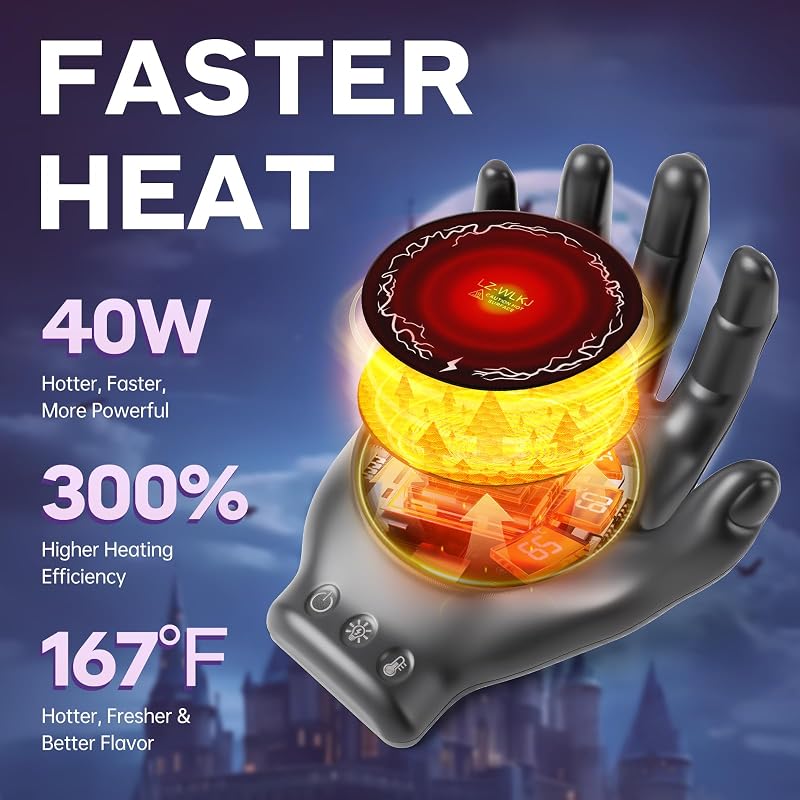 Devil's Hand Coffee Warmer with Mug Set - 3 Temp Settings, 8H Auto Shut Off, Black Variation: Black with a Mug