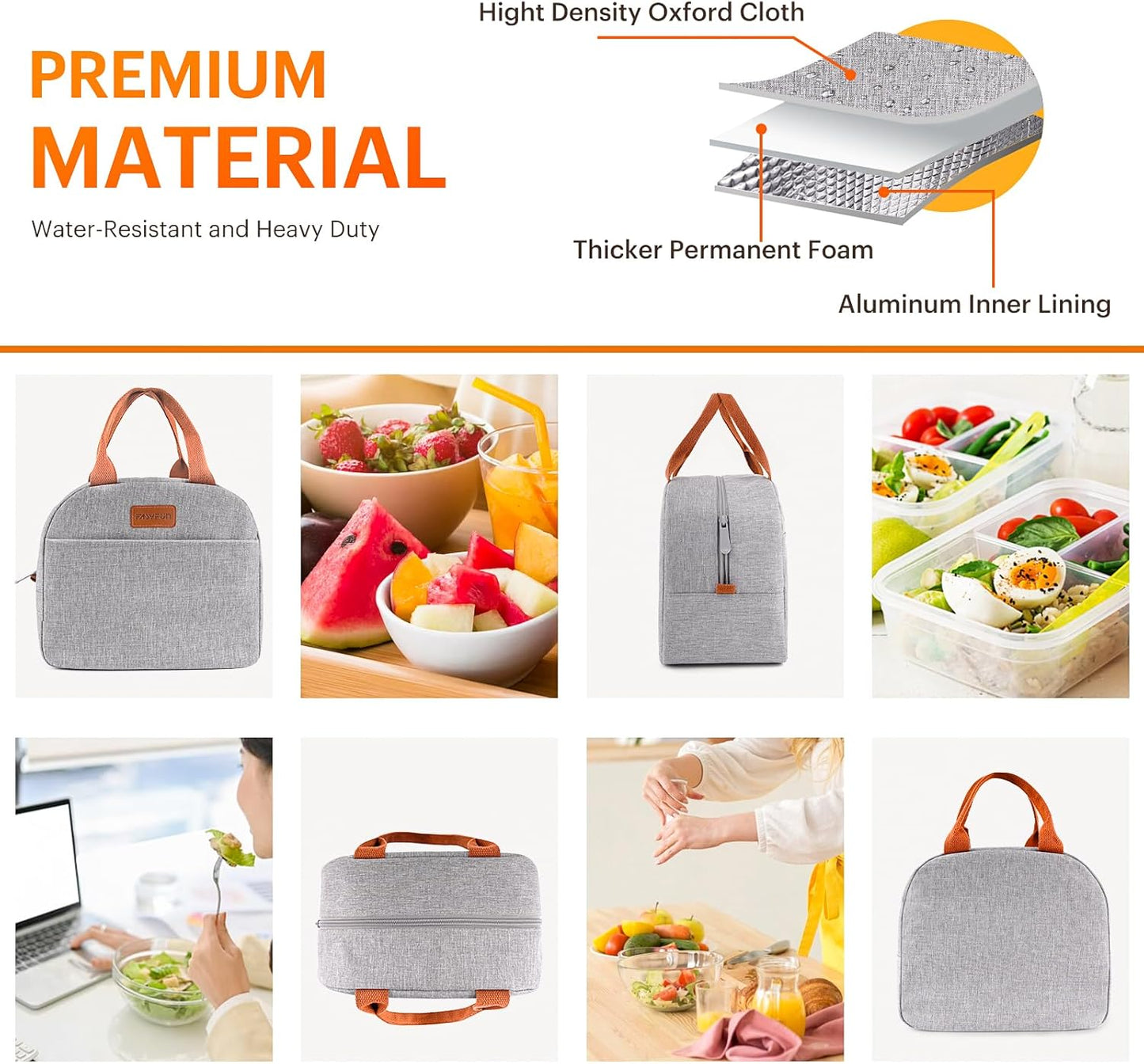 Skiennix Insulated Lunch Bag - Leakproof Cooler Tote for Adults | High Capacity, Reusable, Grey