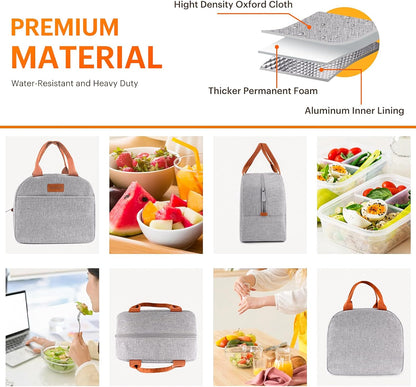 Skiennix Insulated Lunch Bag - Leakproof Cooler Tote for Adults | High Capacity, Reusable, Grey