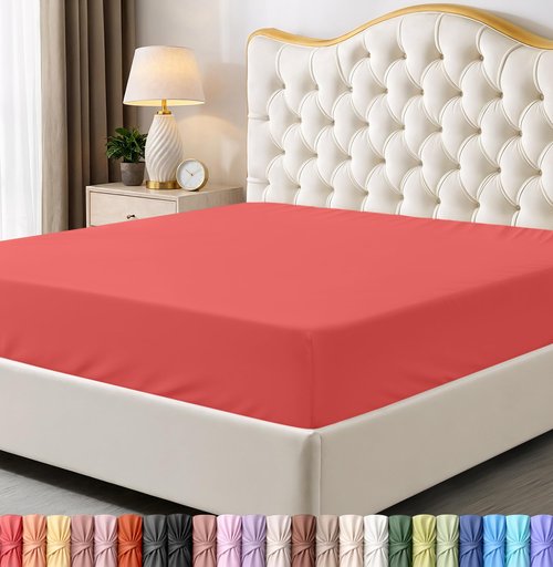 Utopia Bedding Queen Fitted Sheet - Bottom Sheet - Deep Pocket - Soft Microfiber - Shrinkage and Fade Resistant - Easy Care -1 Fitted Sheet Only (Coral)