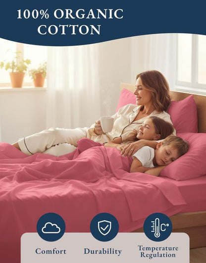 LANE LINEN 100% Organic Cotton Eco Friendly Bed Sheets Extra Long Twin, Soft & Comfy Fully Elasticized Percale, Low Pilling Machine Washable Naturally Cool Twin XL Sheet- Mineral Red