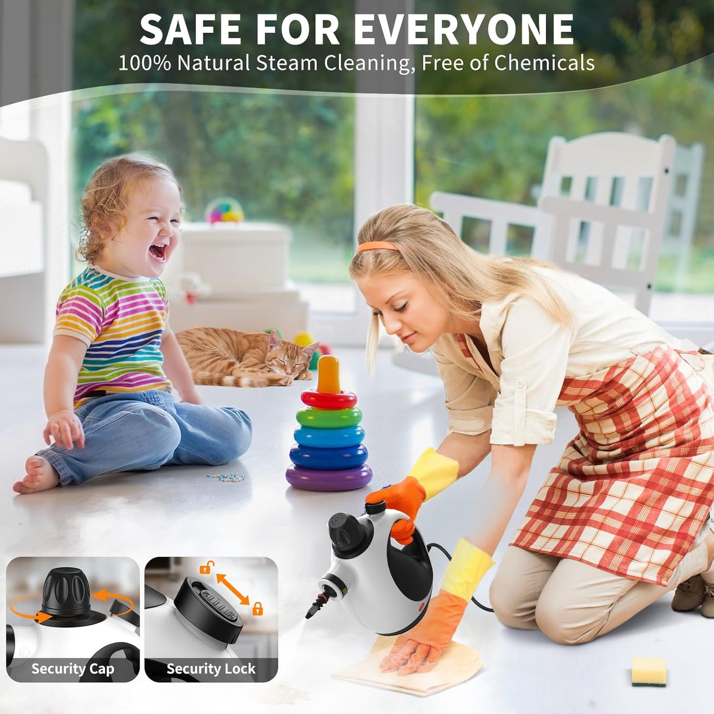 Pressurized Handheld Steam Cleaner with 14 pcs Accessories, Portable Steamer for Cleaning, Steam Cleaner for Home for Dirt, Grease, Grout, Tile, Floor, Car