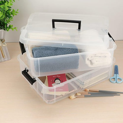 BTSKY 2-Layer Stackable Storage Box - Portable Organizer for Stationery, Crafts & Jewelry - Black