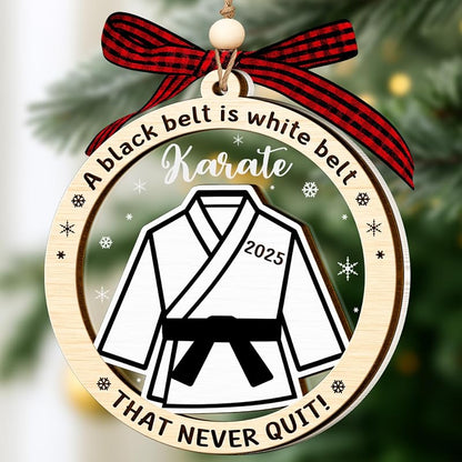 Karate Black Belt Ornament – Wooden & Acrylic 2-Layer Xmas Decoration for Karate Lovers
