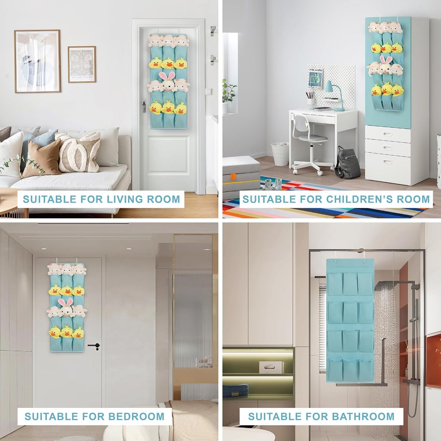 Skiennix Over The Door Shoe Organizer - 12 Large Pocket Hanging Rack for Men, Women & Kids - Light Blue