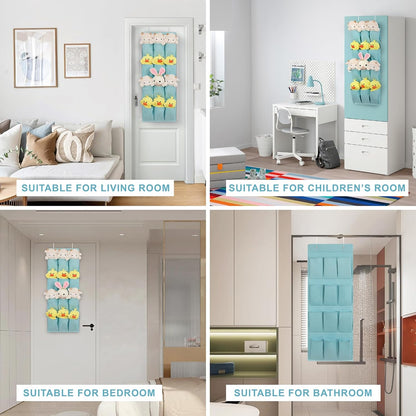 Skiennix Over The Door Shoe Organizer - 12 Large Pocket Hanging Rack for Men, Women & Kids - Light Blue