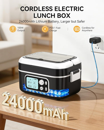 Yofidra Heated Lunch Box - Cordless 24000mAh Electric Food Warmer with Smart Timer | 6.3-Cup Capacity, Black