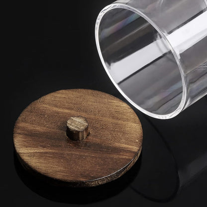 Tbestmax Cotton Swab Holder - Clear Apothecary Jar with Brown Wood Lids | 3 Pack Bathroom Storage