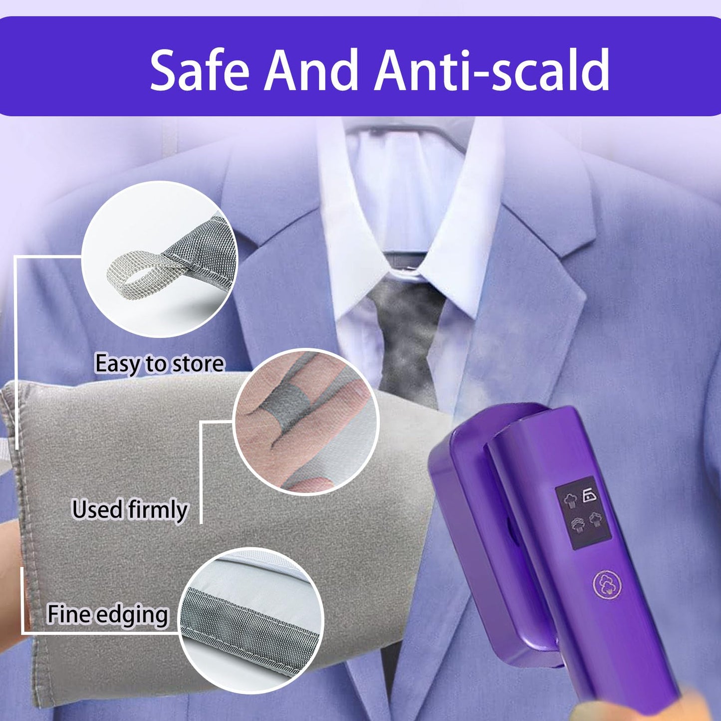Portable Steamer for Clothes with Handheld Ironing Board, Travel Handheld Garments Steamer Mini Iron 1200W Small Size for Travel Home College Use, Fast Heat-Up, LCD Display, Rotatable Head
