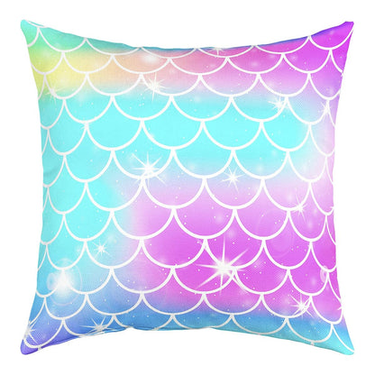 Pack of 4 Mermaid Decor Throw Pillow Covers, Soft Glitter Print (No Glitter) Pastel Fish Scales Square Cushion Case Set for Sofa Living Room, Girly Rainbow Pillow Cases Pillowcases, 18x18 Inches