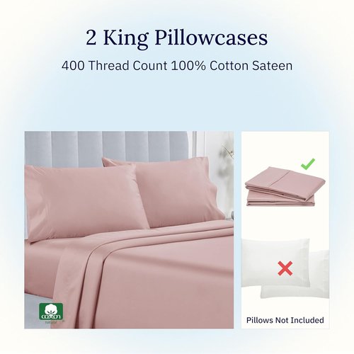 California Design Den King Size Pillow Cases Set of 2 | 400 Thread Count Soft 100% Cotton - Mauve