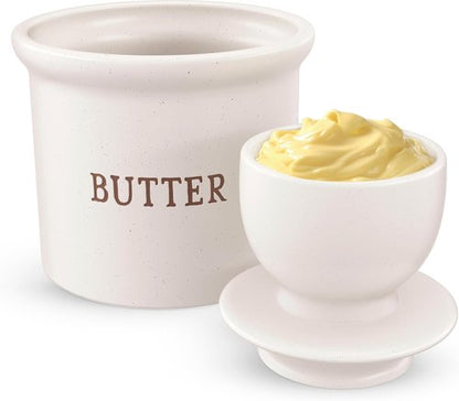 Kook Butter Keeper Dish - French Ceramic Crock with Lid for Soft Butter | Matte Oatmeal, Perfect Holiday Gift