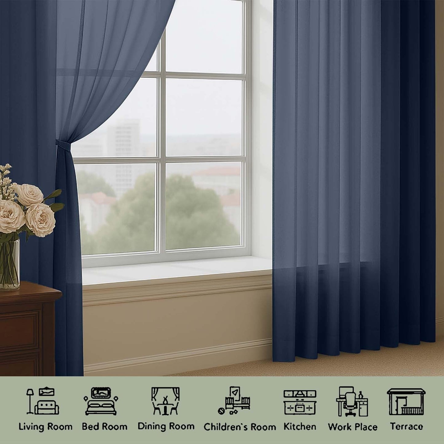 OWENIE Sheer Curtains 84 Inches Long 2 Panels Set, Sheer Navy Blue Curtains for Living Room Bedroom 59 Inch Extra Wide, Modern Voile Filmy Rod Pocket Drapes, 2 Pcs, Each 59 W x 84L, Navy Blue