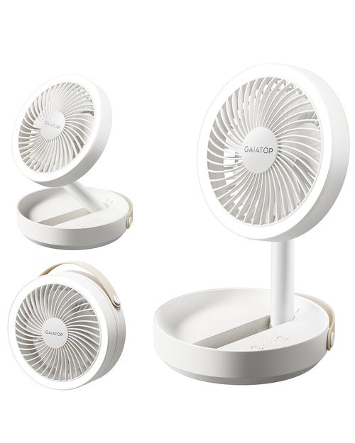 Gaiatop Foldable Small Desk Fan with LED Night Light, 6.8in Wireless 6000mAh Battery Powered Portable Fan USB Rechargeable, Bedroom Office Dorm Camping Travel Cruise Essentials, Gifts for Women Men