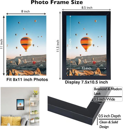 JCJMY 8x11 Picture Frame - Black Wall Hanging & Tabletop Display | Versatile Mounting Options