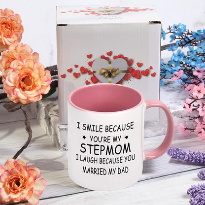 I Smile Because You’re My Stepmom Mug - Pink, 11 Oz, Funny Gift for Stepmom from Stepchild
