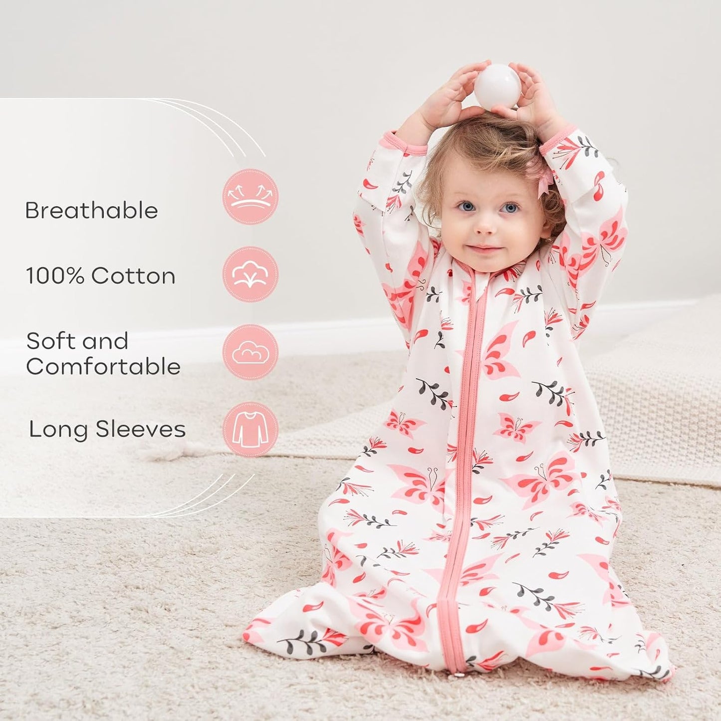 Yoofoss Baby Sleep Sack - 100% Cotton Long Sleeve Wearable Blanket for Infants 6-12 Months | 0.5 Tog, Lightweight