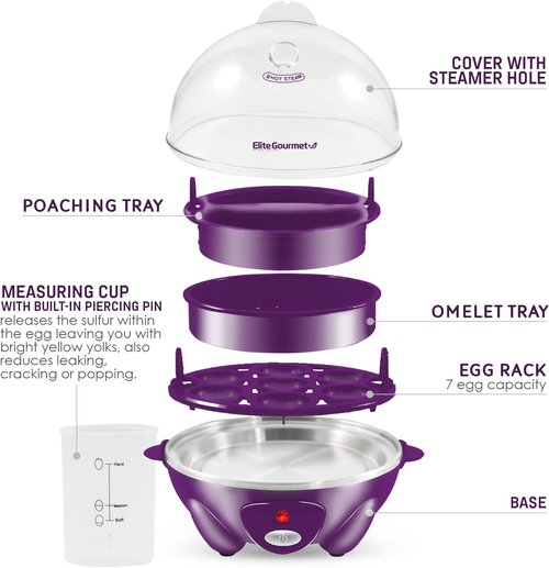 Elite Gourmet Electric Egg Cooker - 7 Egg Capacity Poacher & Omelet Maker with Auto Shut-Off | BPA Free