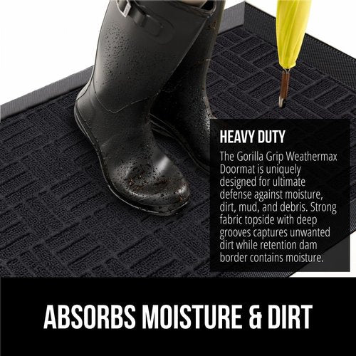 GORILLA GRIP Waterproof All-Season WeatherMAX Doormat - 60x24 Natural Rubber | Stain & Fade Resistant, Easy Clean
