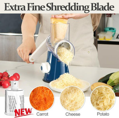 Cambom Rotary Cheese Grater - Hand Crank Shredder for Fresh Cheese & Vegetables | Deep Blue, Five Blades