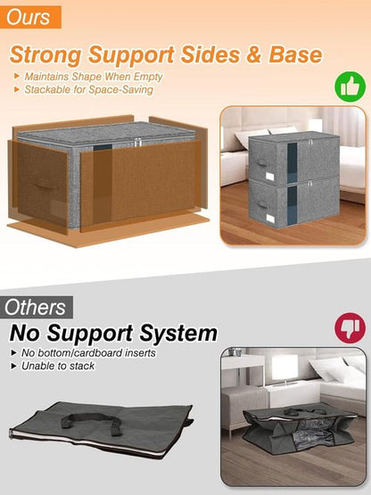 60L Storage Bag by [Brand Name] - Rigid Support for Blankets & Comforters | Stackable Closet Organizer, Gray, 2 Pack