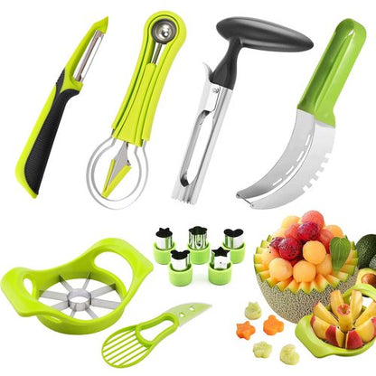 13Pcs Melon Baller Spoon Set,4 in 1 Stainless Steel Fruit Scooper Seed Remover Cutter, Peeler, 3 in 1 Avocado Slicer Tool,Fruit Cutters Shapes, Apple Slicer and Corer,Watermelon Knife,Green