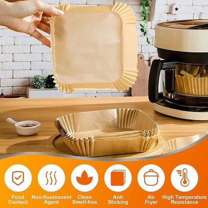 Airfryer Liners - 9 Inch Disposable Square Parchment Paper for COSORI 6Qt & Ninja 5QT | Non-Stick & Oil Resistant