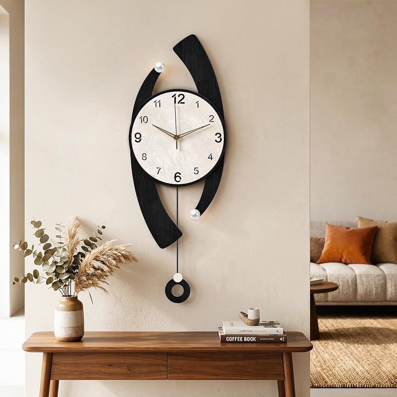 Large Black Swinging Pendulum Wall Clock 11x28in – Quiet Sweep, Wall Decor (Variation: Black+11x28in)