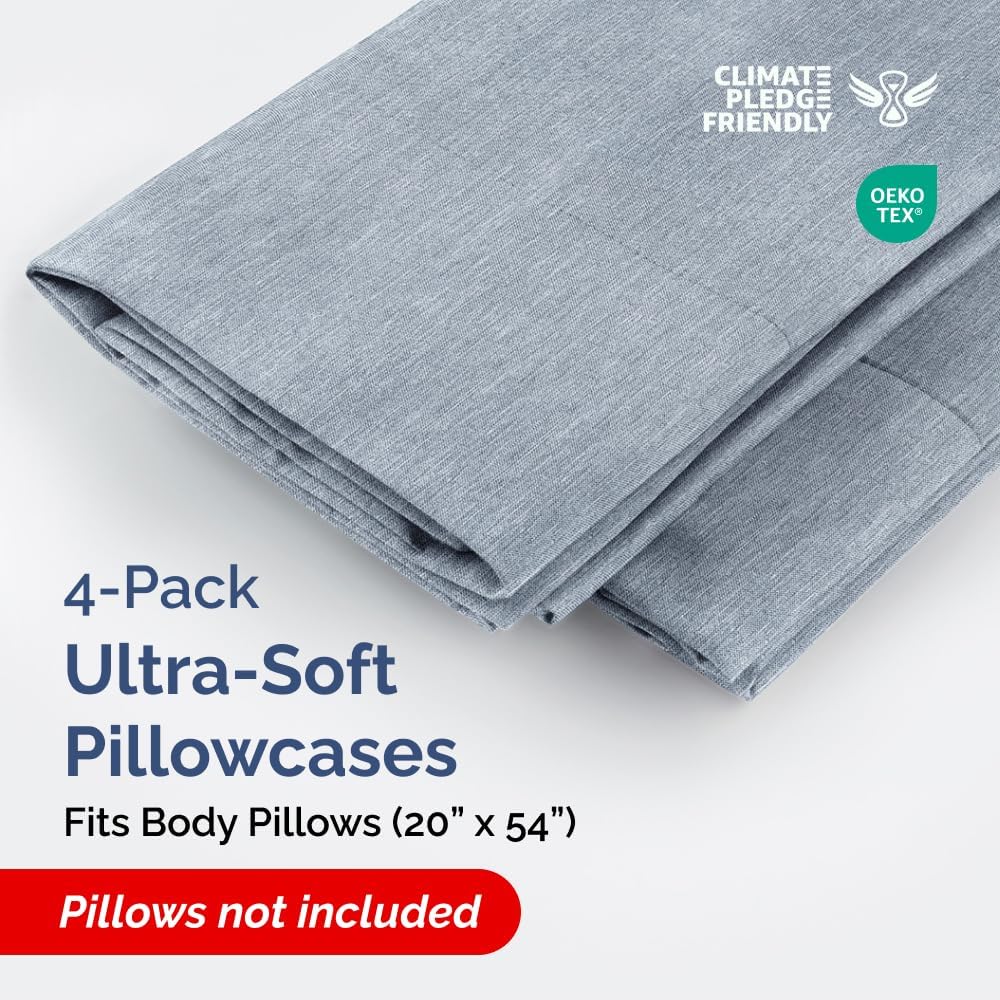 Skiennix Body Pillowcases Set of 4 | Soft & Breathable 20x54 Long Pillow Covers - Fade-Free & Machine Washable - Heathered Blue