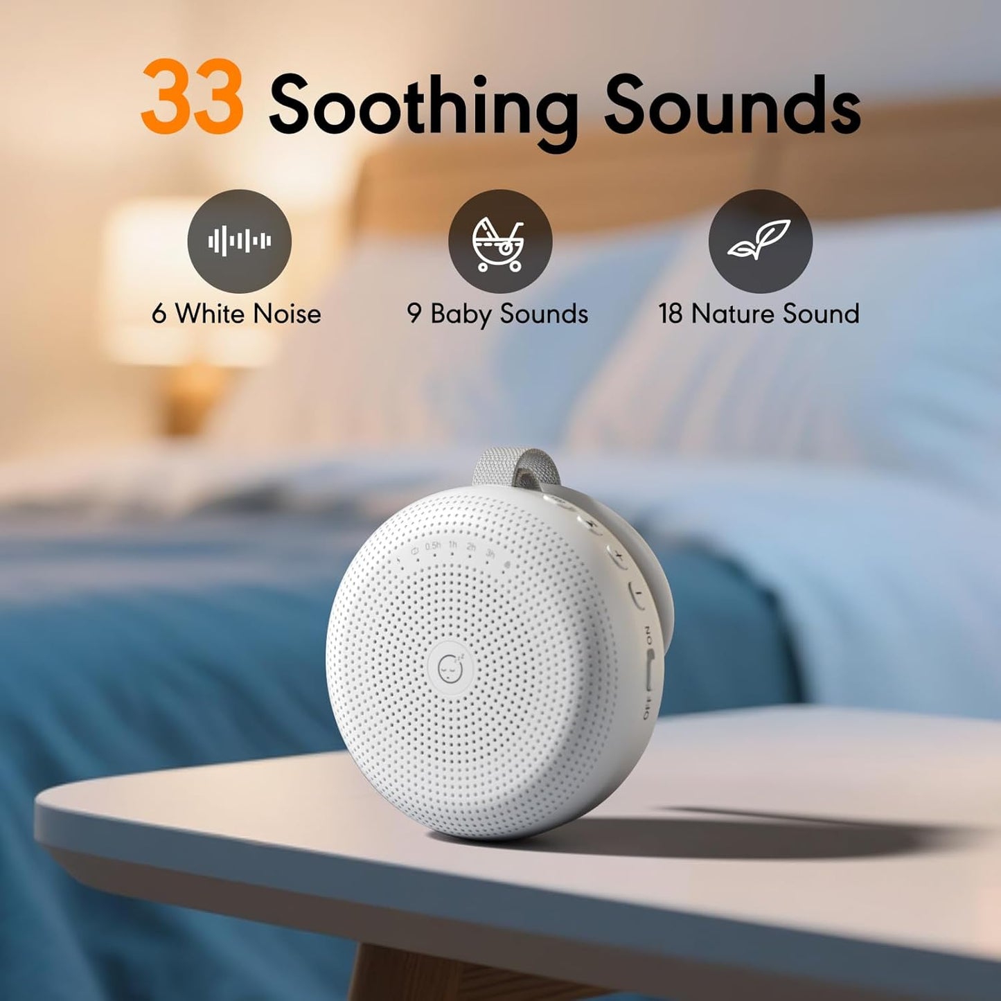 Skiennix White Noise Machine - Portable Sound Device with 33 Soothing Sounds & Timer for Sleep | Travel & Home