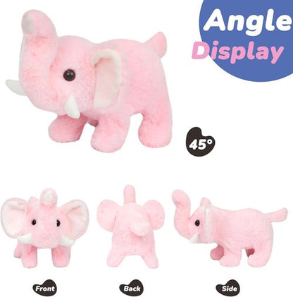 Hopearl Interactive Crawling Elephant Plush Toy - Animated Gift for Toddlers | Pink, 8-Inch