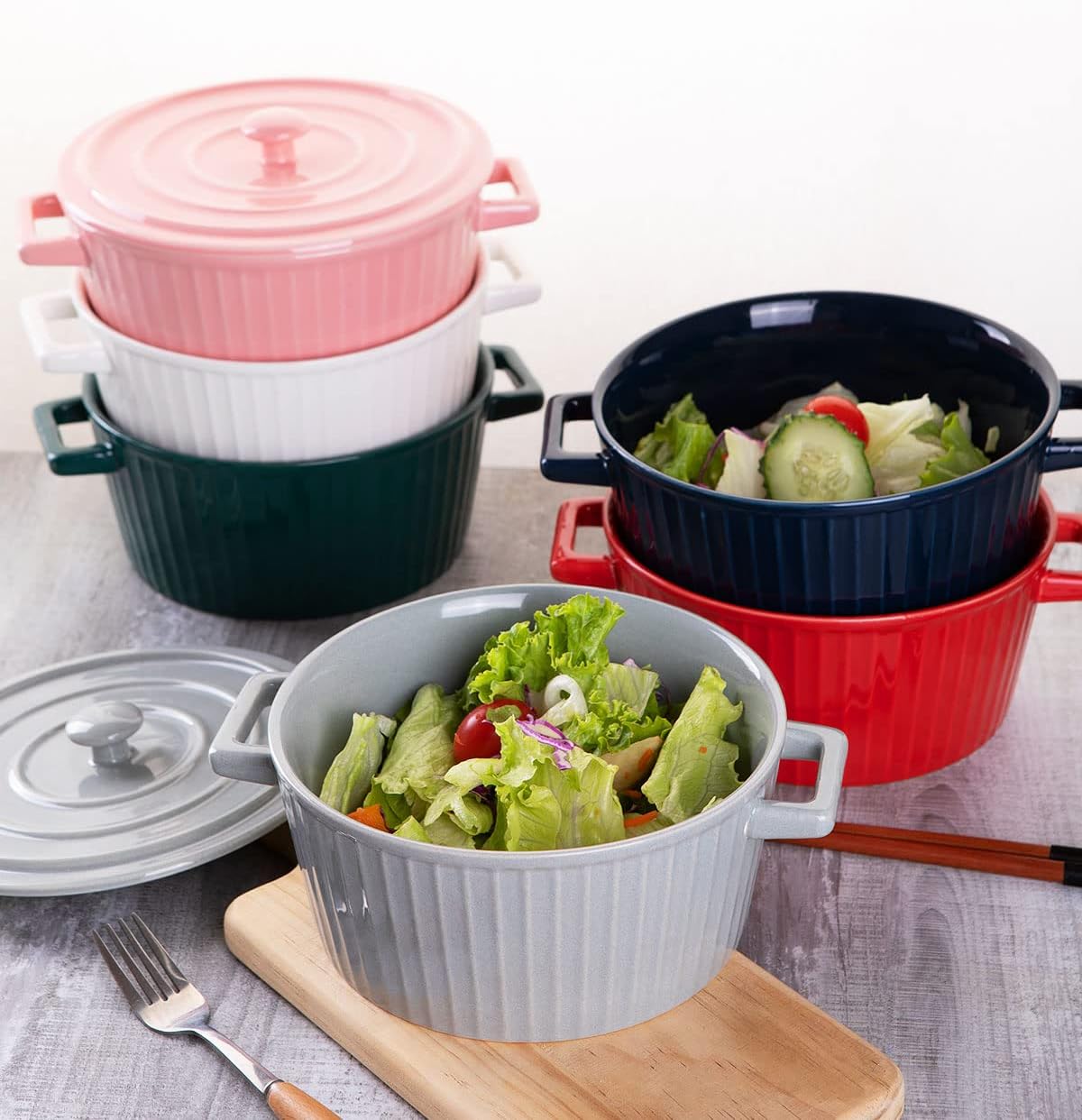 WHJY Ceramic Casserole Dish - Colorful White Bakeware with Lid | 1 Quart Oven Safe Pan