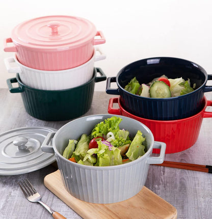 WHJY Ceramic Casserole Dish - Colorful White Bakeware with Lid | 1 Quart Oven Safe Pan