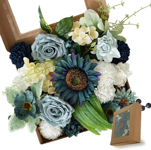 Idyllic Blue Artificial Flower Box - Elegant Wedding Table Centerpiece & Party Decoration
