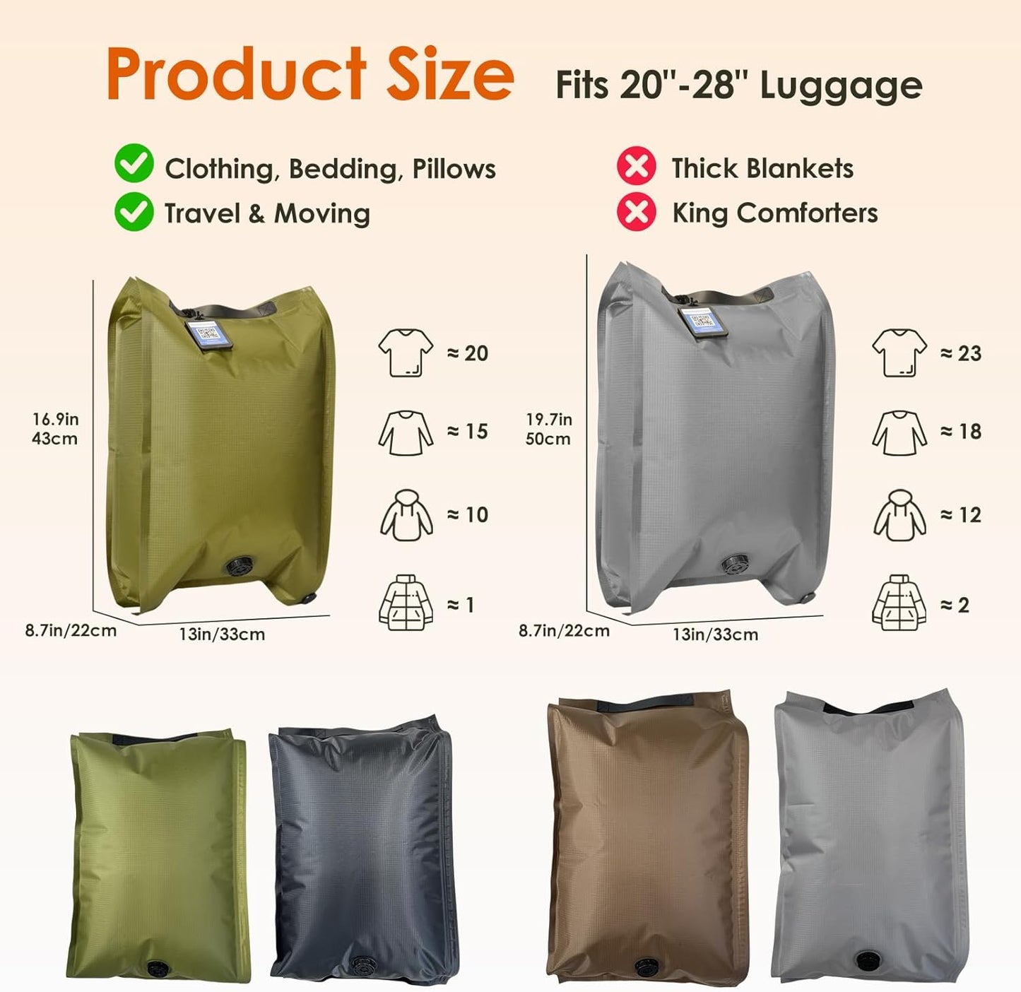 Skiennix Vacuum Storage Bags - Heavy Duty 4 Pack with Electric Pump & Hand Compression | Space Saver for Clothing & Bedding