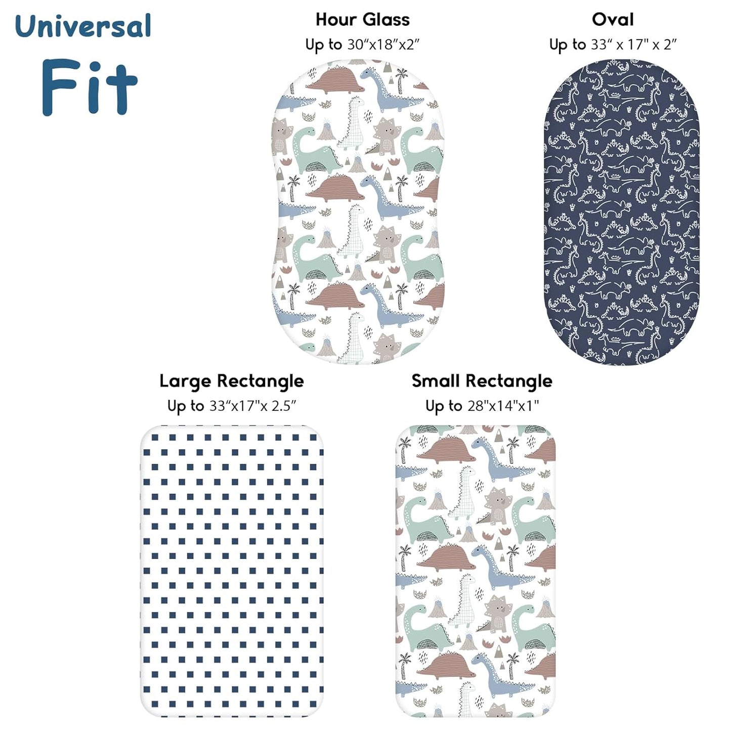 Yoofoss Bassinet Sheets - 3-Pack Fitted Baby Sheets Set for Halo & Baby Delight | Soft Dark Blue Dinosaurs