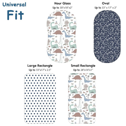 Yoofoss Bassinet Sheets - 3-Pack Fitted Baby Sheets Set for Halo & Baby Delight | Soft Dark Blue Dinosaurs
