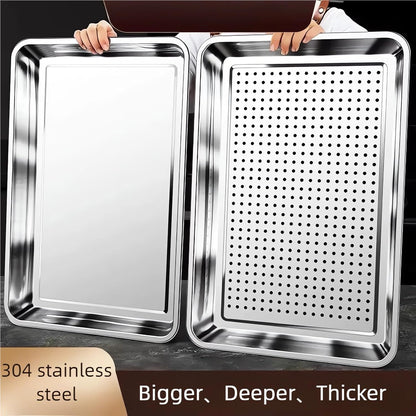Regine Switzerland Extra Large 304 Stainless Steel Baking Pan Set - 2-Pack, Non-Toxic Bakeware, 1 Solid & 1 Perforated