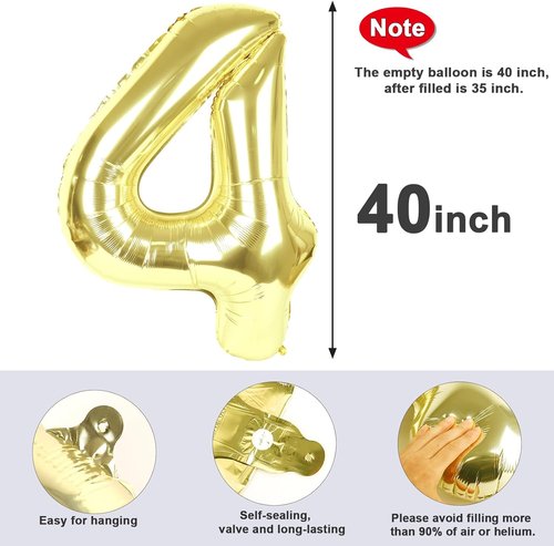 Light Gold 40-Inch Large Number 4 Balloon by [Brand Name] | Perfect for Birthdays & Graduations