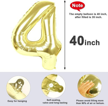 Light Gold 40-Inch Large Number 4 Balloon by [Brand Name] | Perfect for Birthdays & Graduations