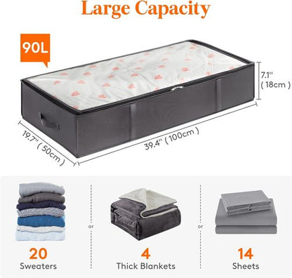 Lifewit 95L Under Bed Storage Containers - Large Capacity Blanket Bags with Reinforced Handles | Grey