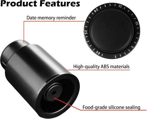 2pcs Vacuum Wine Stoppers for Wine Bottles,Vacuum Extruded Wine Bottle Stopper with Time Scale Reminder