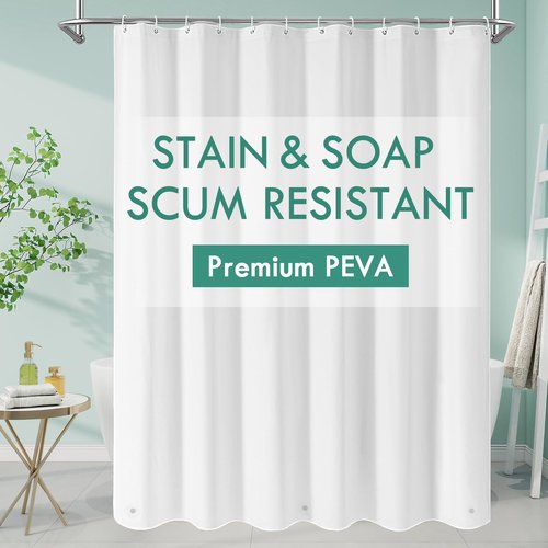 MitoVilla White Peva Shower Curtain Liner, Simple Plastic Shower Curtains Liner for Modern Neutral Hotel Bathroom Decor, Waterproof Bathroom Shower Liner, 72" W x 72" H